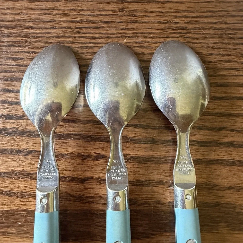 WF Washington Forge Mardi Gras Blue Stainless Steel Teaspoons Set Of 3